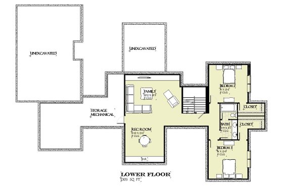 Floor Plan - Lower Floor for Farmhouse House Plan #901-150 - 4 bed, 3.5 bath