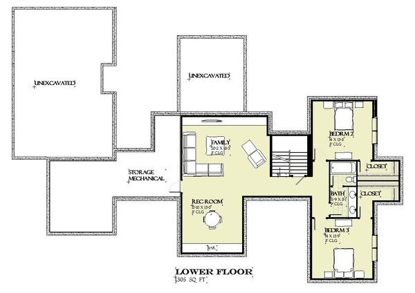 Architectural House Design - Farmhouse Floor Plan - Lower Floor Plan #901-150