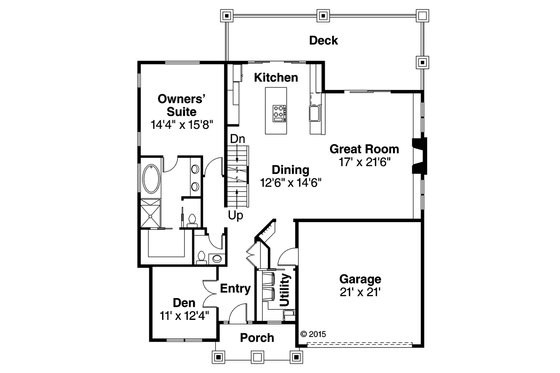 Floor Plan - Main Floor for Craftsman House Plan #124-1020 - 3 bed, 2.5 bath