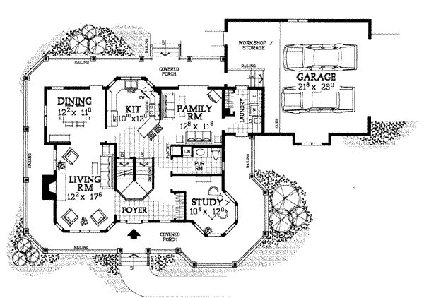 Architectural House Design - Victorian Floor Plan - Main Floor Plan #72-137