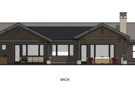 Exterior - Rear Elevation 2 for Ranch House Plan #1069-34 - 3 bed, 2.5 bath