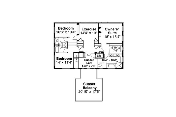 Colonial Floor Plan - Upper Floor Plan #124-1230