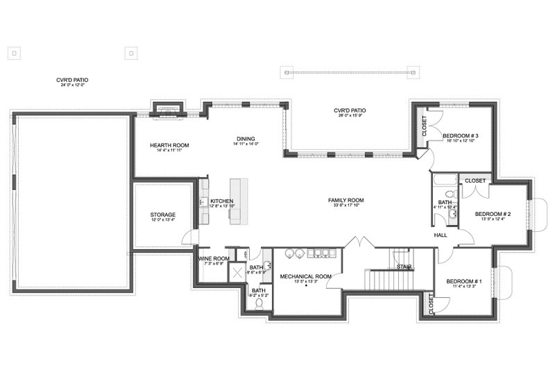 House Blueprint - Floor Plan - Lower Floor for Farmhouse House Plan #1060-238 - 3 bed, 2.5 bath