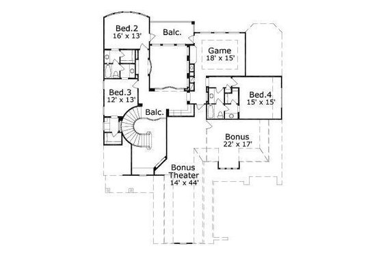 Floor Plan - Upper Floor for European House Plan #411-218 - 4 bed, 3 bath