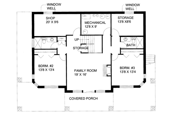 Floor Plan - Lower Floor for Bungalow House Plan #117-651 - 3 bed, 4 bath