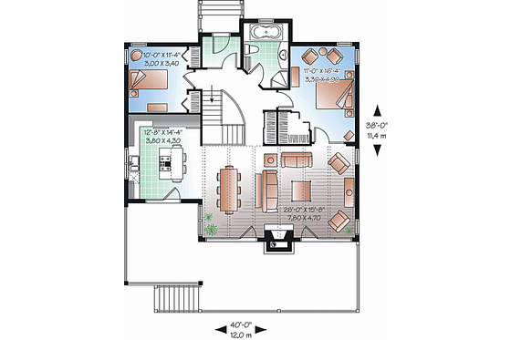 Floor Plan - Main Floor for Bungalow House Plan #23-2262 - 2 bed, 1 bath