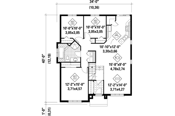 Floor Plan - Main Floor for European House Plan #25-4650 - 3 bed, 1 bath