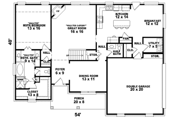 Floor Plan - Main Floor for Traditional House Plan #81-1422 - 3 bed, 2.5 bath