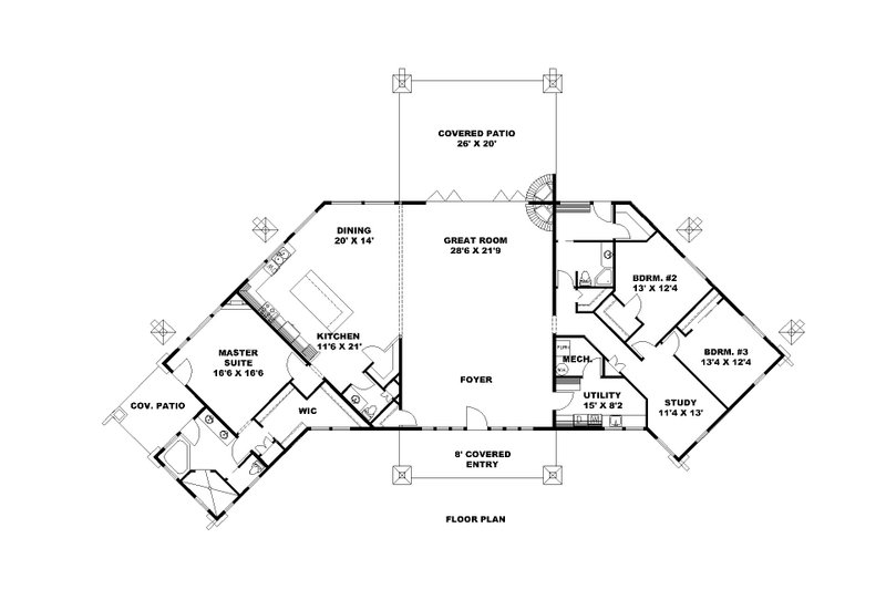 Architectural House Design - Floor Plan - Main Floor for Farmhouse House Plan #117-948 - 3 bed, 2.5 bath