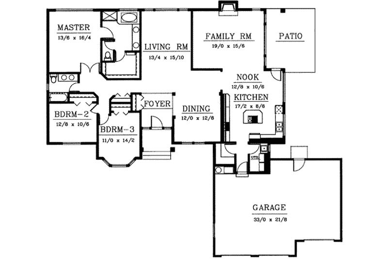 Home Plan - Floor Plan - Main Floor for Traditional House Plan #94-101 - 3 bed, 2 bath