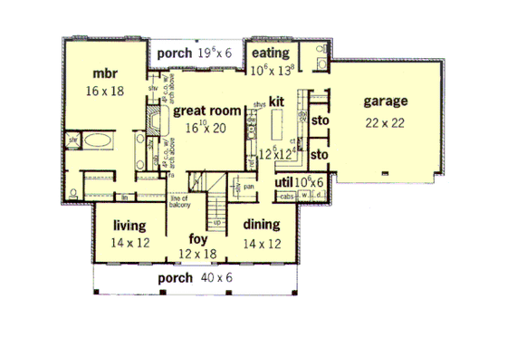 Floor Plan - Main Floor for Country House Plan #16-225 - 4 bed, 3.5 bath