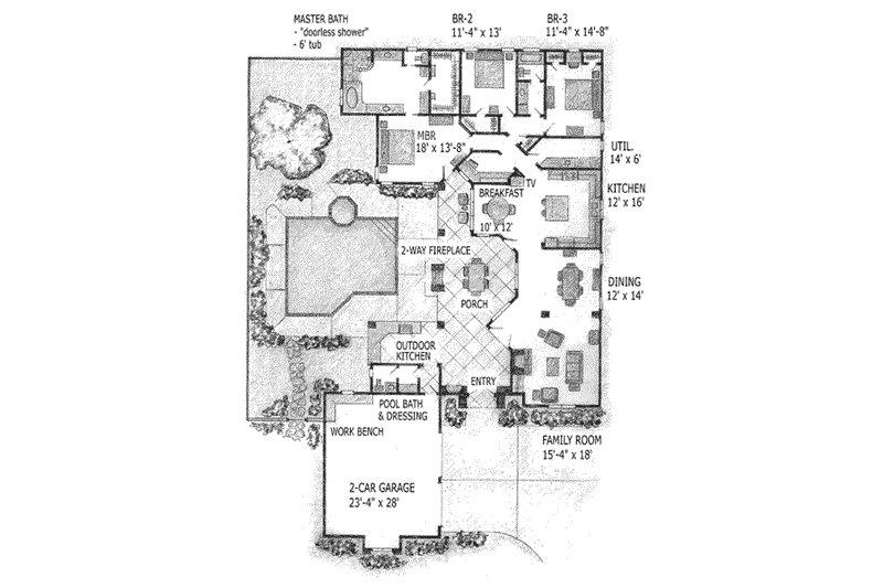 Dream House Plan - Floor Plan - Main Floor for Adobe / Southwestern House Plan #410-379 - 3 bed, 2.5 bath