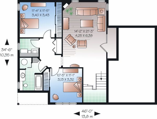 Architectural House Design - Traditional Floor Plan - Lower Floor Plan #23-817
