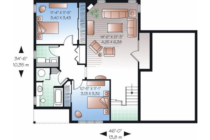 House Blueprint - Floor Plan - Lower Floor for Traditional House Plan #23-817 - 3 bed, 2 bath