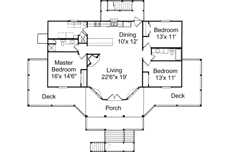 Architectural House Design - Floor Plan - Main Floor for Beach House Plan #37-139 - 3 bed, 2 bath