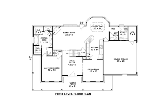 Floor Plan - Main Floor for Southern House Plan #81-13810 - 4 bed, 2.5 bath