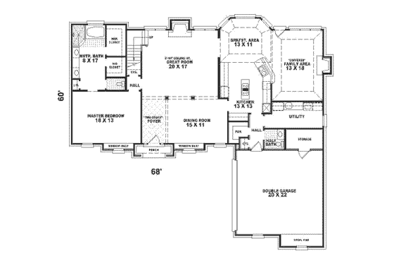 Floor Plan - Main Floor for European House Plan #81-319 - 4 bed, 3.5 bath