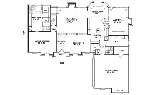 Floor Plan - Main Floor for European House Plan #81-319 - 4 bed, 3.5 bath