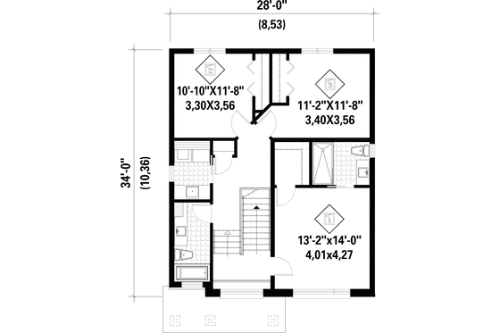 Floor Plan - Upper Floor 1 for Contemporary House Plan #25-4874 - 3 bed, 2.5 bath