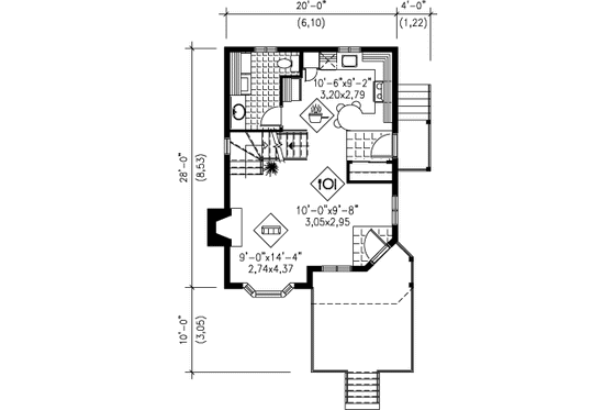 Floor Plan - Main Floor for Traditional House Plan #25-4201 - 2 bed, 1.5 bath