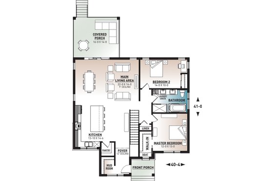 Floor Plan - Main Floor for Modern House Plan #23-2722 - 2 bed, 1 bath