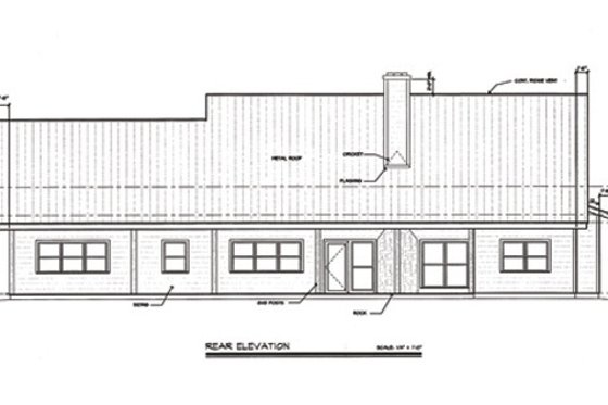 Exterior - Rear Elevation for Ranch House Plan #140-153 - 3 bed, 2 bath