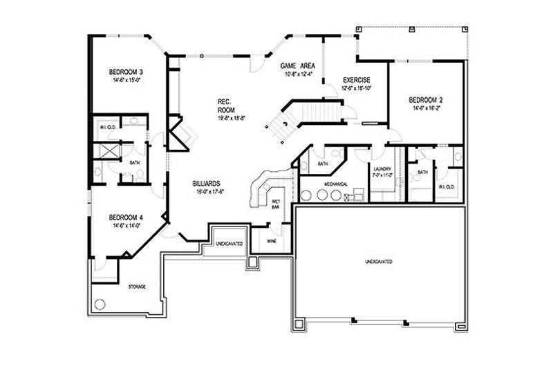 House Design - Floor Plan - Lower Floor for Contemporary House Plan #56-601 - 4 bed, 4 bath