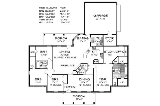 Floor Plan - Main Floor for Southern House Plan #45-364 - 4 bed, 2 bath