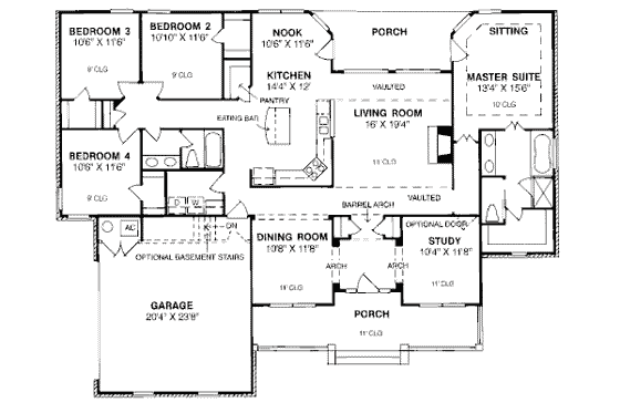 Floor Plan - Main Floor for Traditional House Plan #20-191 - 4 bed, 2 bath
