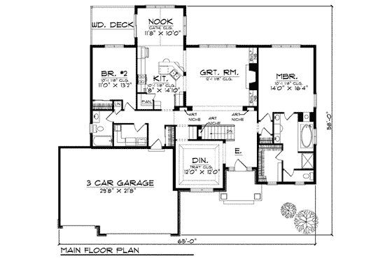 Floor Plan - Main Floor for European House Plan #70-816 - 4 bed, 3 bath