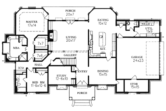 Floor Plan - Main Floor for Traditional House Plan #15-219 - 4 bed, 4 bath