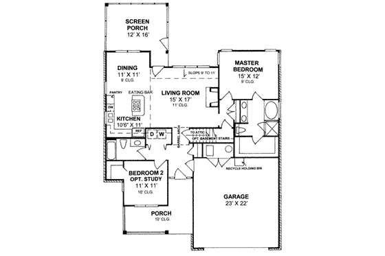 Floor Plan - Main Floor for Traditional House Plan #20-1596 - 2 bed, 2 bath