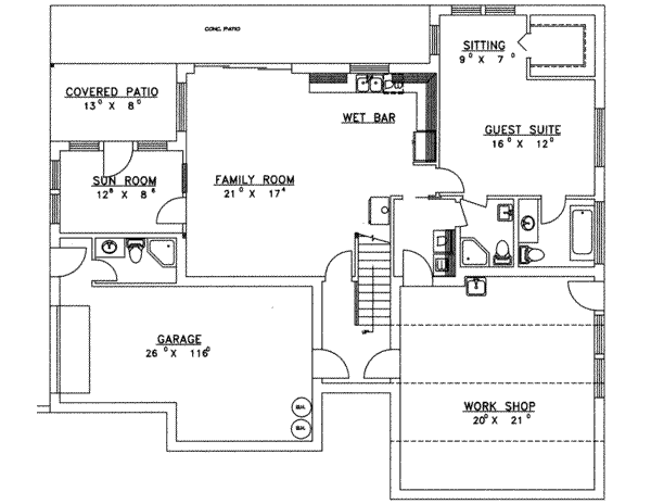 Architectural House Design - Traditional Floor Plan - Lower Floor Plan #117-169