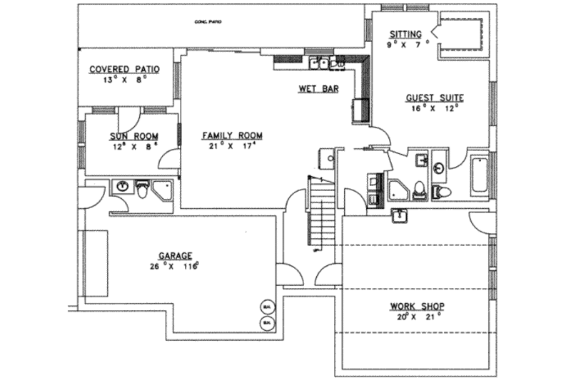 Home Plan - Floor Plan - Lower Floor for Traditional House Plan #117-169 - 4 bed, 4 bath