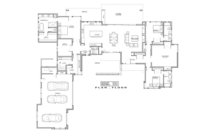 House Blueprint - Floor Plan - Main Floor for Modern House Plan #892-48 - 3 bed, 3.5 bath