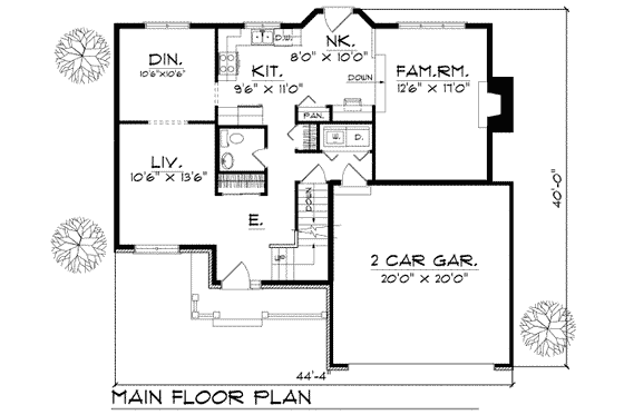 Floor Plan - Main Floor for Traditional House Plan #70-251 - 4 bed, 2.5 bath