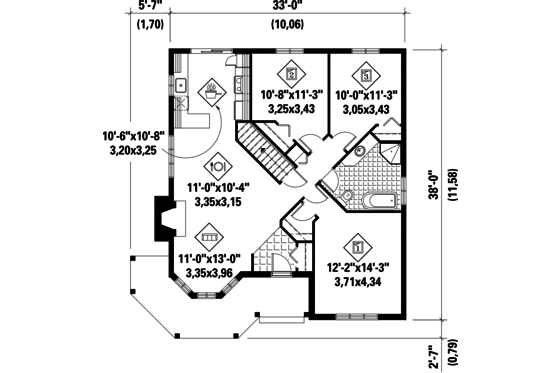 Floor Plan - Main Floor for Victorian House Plan #25-4770 - 3 bed, 1 bath