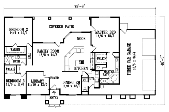Floor Plan - Main Floor for Adobe / Southwestern House Plan #1-896 - 4 bed, 2.5 bath