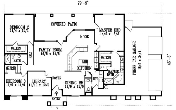 Adobe / Southwestern Floor Plan - Main Floor Plan #1-896