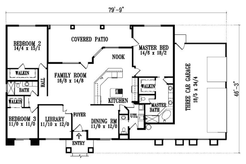 Home Plan - Floor Plan - Main Floor for Adobe / Southwestern House Plan #1-896 - 4 bed, 2.5 bath