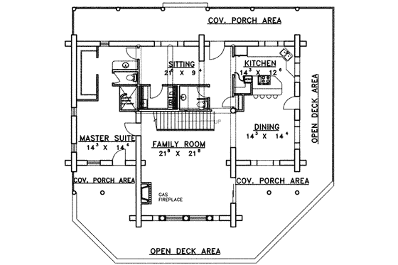 Floor Plan - Main Floor for Log House Plan #117-402 - 2 bed, 2 bath