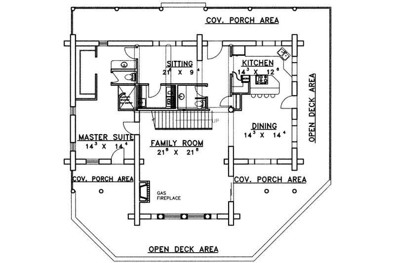 Dream House Plan - Floor Plan - Main Floor for Log House Plan #117-402 - 2 bed, 2 bath