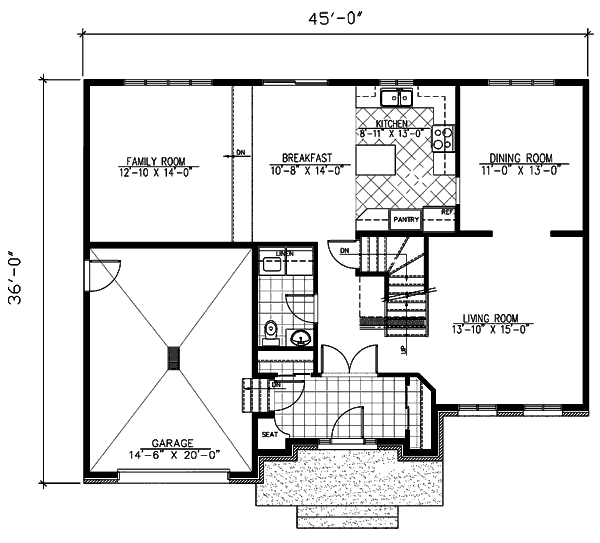 Floor Plan - Main Floor for European House Plan #138-262 - 3 bed, 1.5 bath