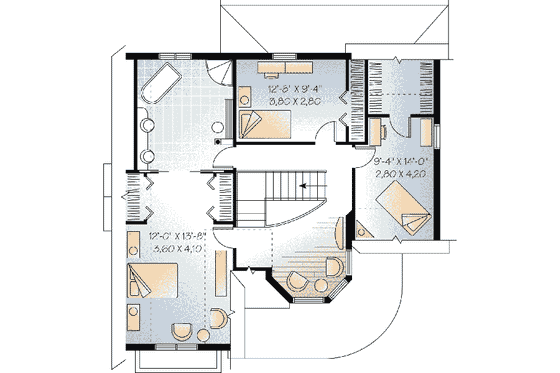 Floor Plan - Upper Floor for European House Plan #23-447 - 3 bed, 1.5 bath
