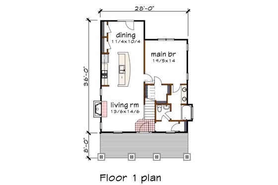 Floor Plan - Main Floor for Bungalow House Plan #79-204 - 4 bed, 2 bath