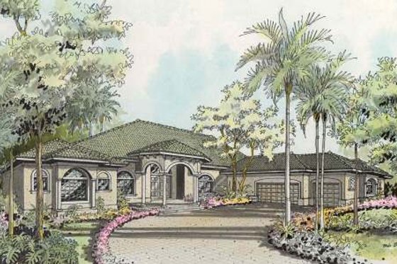 Exterior - Front Elevation for Mediterranean House Plan #420-132 - 4 bed, 4.5 bath