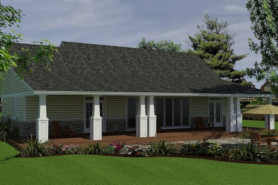 Rear Covered Porch on Craftsman design, ranch style home