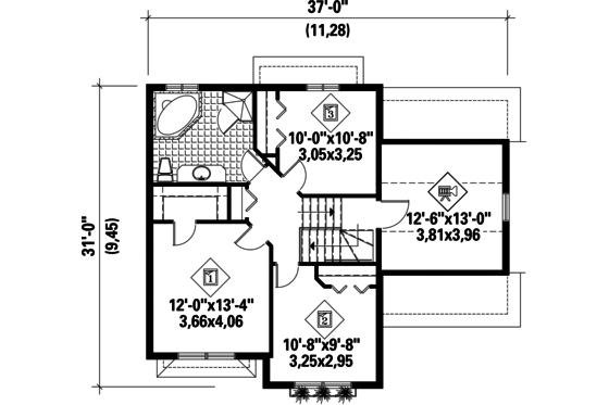 Floor Plan - Upper Floor for Traditional House Plan #25-4483 - 3 bed, 1 bath
