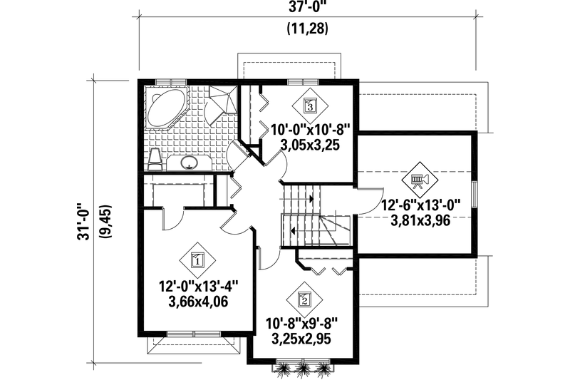Architectural House Design - Floor Plan - Upper Floor for Traditional House Plan #25-4483 - 3 bed, 1 bath