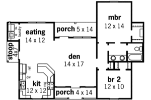 Floor Plan - Main Floor for Ranch House Plan #16-257 - 2 bed, 1 bath